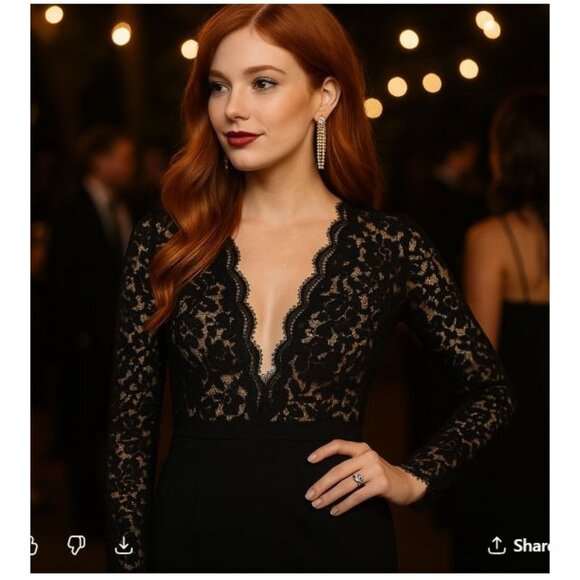 Lulus Womens Sheer Black Floral Lace Bodycon Dress with Plunging Neckline Party - Picture 1 of 10